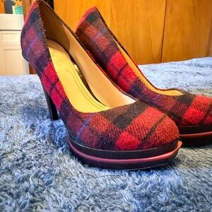 Cole Haan Plaid Heels in Red and Black